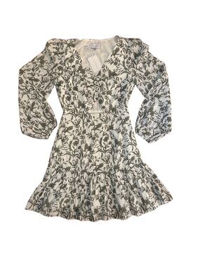 Lucy Paris Olive Floral V-Neck Ruffle Hem Dress